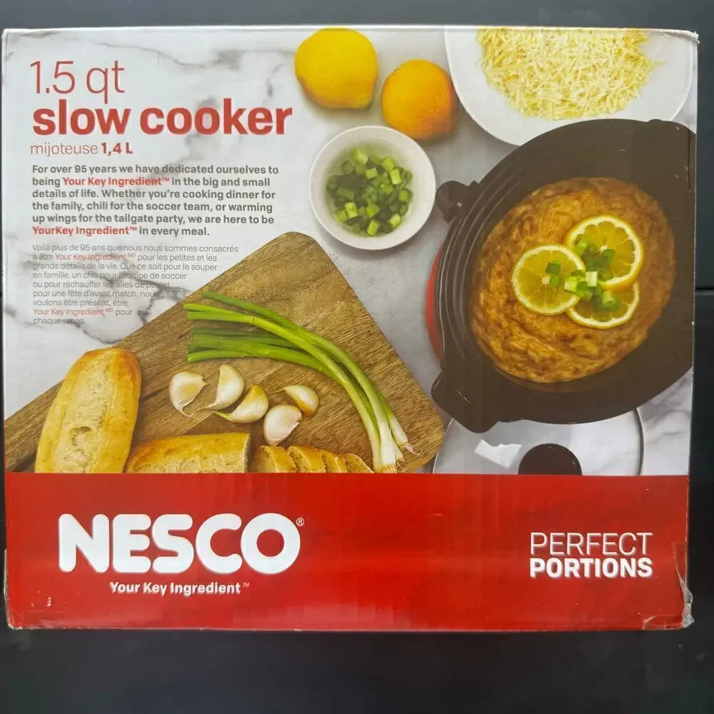 NWT NESCO 1.5QT Oval Slow Cooker Metallic Red Dishwasher Safe Ceramic Pot